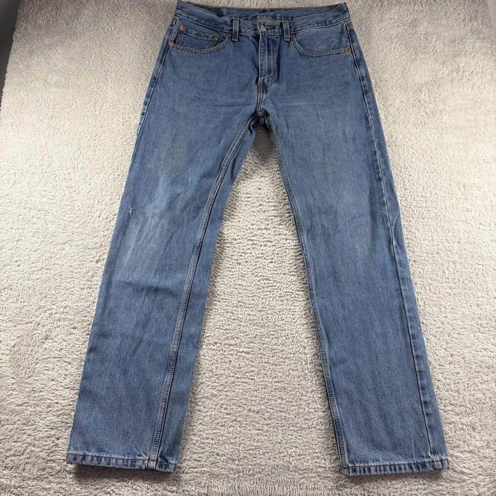 Levi 505 Jeans Mens 34x34 (Fits 33x31) Medium Wash Distress Fade - Flaw